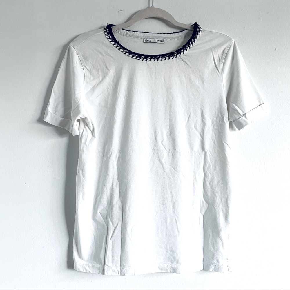 ZARA | White T shirt with Braid Embellishment